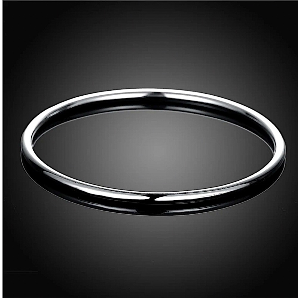 Sterling Silver Thin Minimalist Bangle Stackable Bracelet - Picture 6 of 9